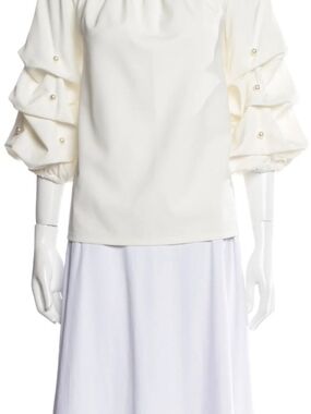 Cece Pearl-Embellished Ivory Puff Sleeve Top - M
